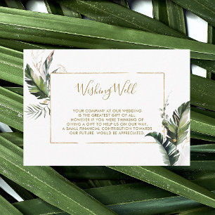 Tarjeta De Recepción Boda Tropical Foliage Gold Desear Bien