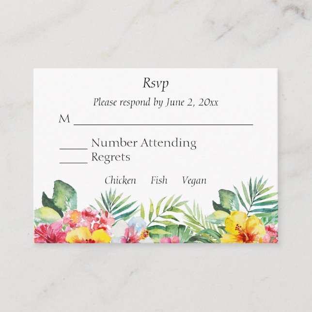 Tarjeta De Recepción Boda Tropical Hibiscus RSVP (Anverso)
