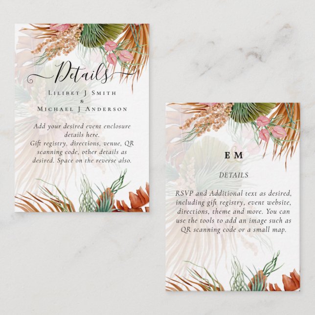 Tarjeta De Recepción Boda Tropical Pampas Grass Terracotta (Anverso / Reverso)