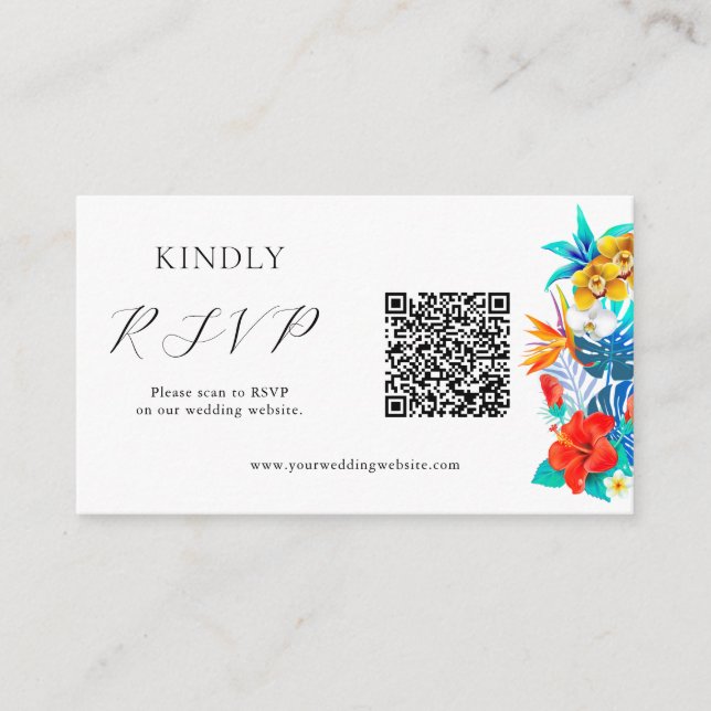 Tarjeta De Recepción Boda tropical QR RSVP (Anverso)