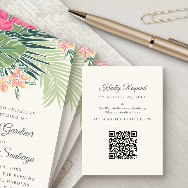 Tarjeta De Recepción Boda Tropical Rattan RSVP QR (Subido por el creador)