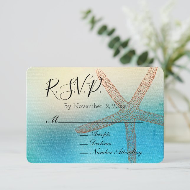 Tarjeta De Recepción Boda turquesa blanca Aqua Blue Beach RSVP (Anverso de pie)
