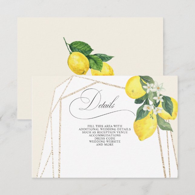 Tarjeta De Recepción Boda veraniego de cítricos de limón de caligrafía  (Anverso / Reverso)