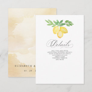 Tarjeta De Recepción Boda veraniego de cítricos de limón de caligrafía 
