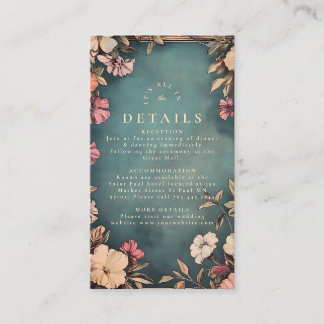 Tarjeta De Recepción Boda Verde azulado de Art Nouveau (Anverso)