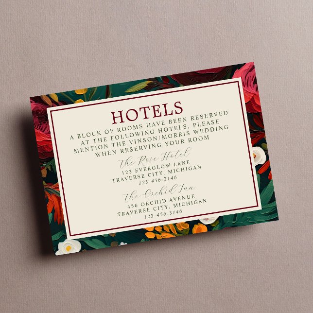 Tarjeta De Recepción Boda Verde azulado floral oscuro borgoña pintada (Subido por el creador)