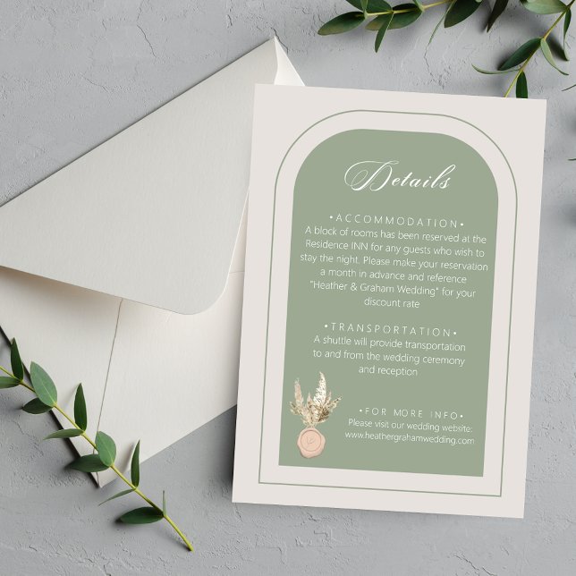 Tarjeta De Recepción Boda verde de Arch Sage moderno (Subido por el creador)