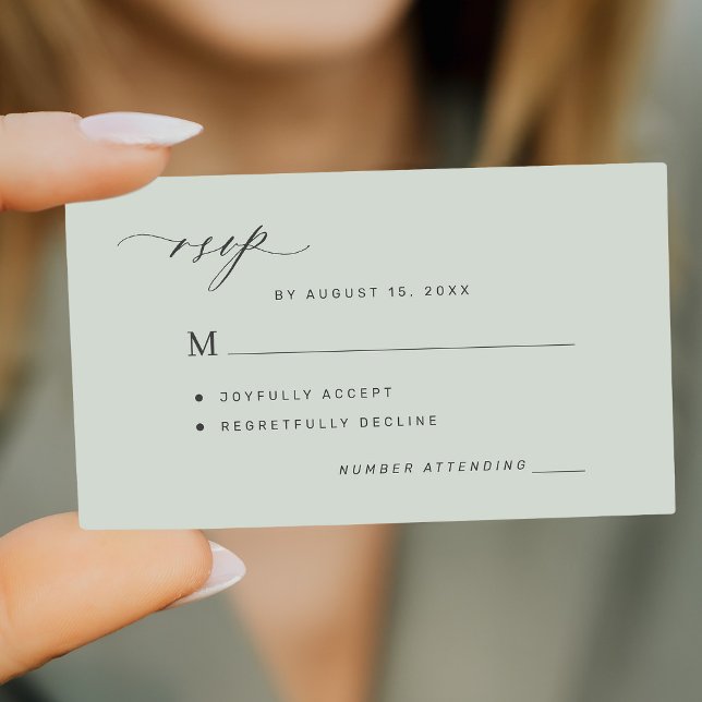 Tarjeta De Recepción Boda verde de sabio simple RSVP (Available in bigger sizes)