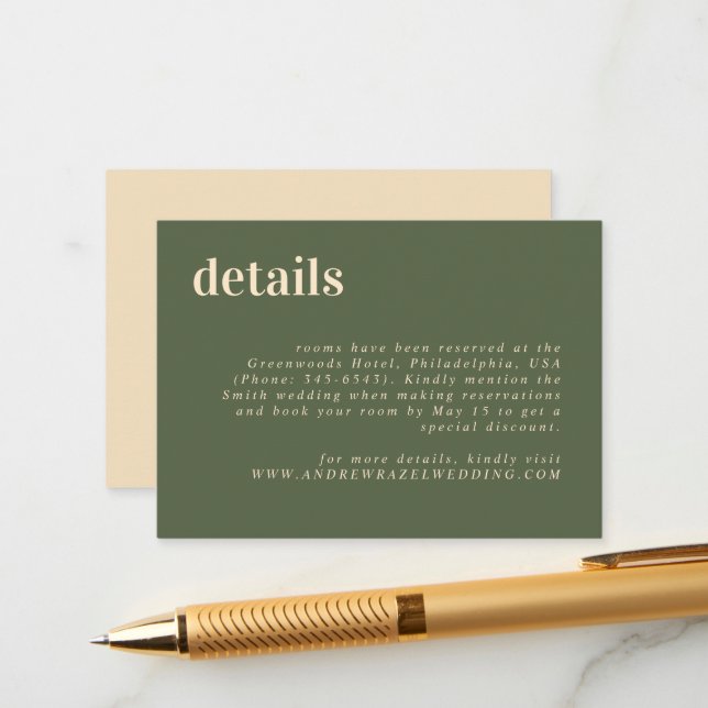 Tarjeta De Recepción Boda verde del Boho Moss moderno (Anverso/Reverso In Situ)