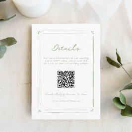 Tarjeta De Recepción Boda verde dibujado a mano Detalles del código Qr