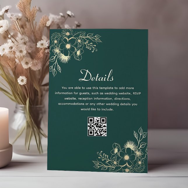 Tarjeta De Recepción Boda verde esmeralda detalla el código QR (Subido por el creador)