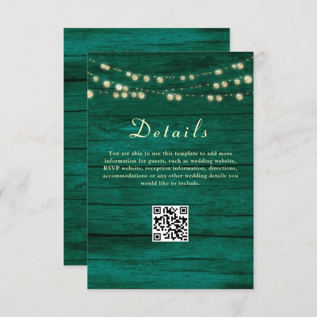 Tarjeta De Recepción Boda verde esmeralda detalla el código QR (Anverso / Reverso)