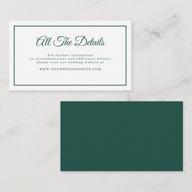 Tarjeta De Recepción Boda verde esmeralda simple y elegante (Anverso / Reverso)