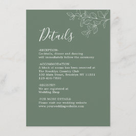 Tarjeta De Recepción Boda Verde minimalista de la placa base