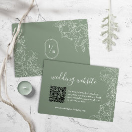 Tarjeta De Recepción Boda verde moderno Boho Sage Detalles del código Q
