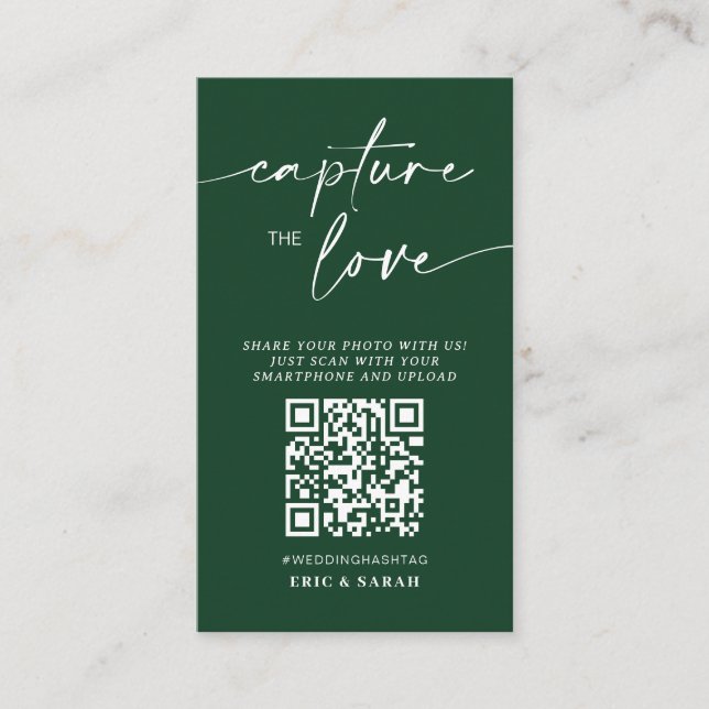 Tarjeta De Recepción Boda verde moderno captura el código Qr del amor (Anverso)