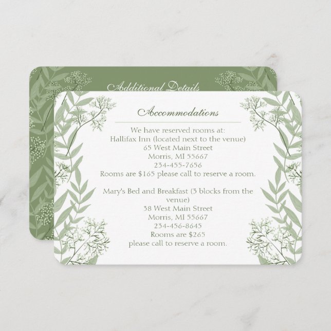 Tarjeta De Recepción Boda verde oliva Vintage Botánico (Anverso / Reverso)