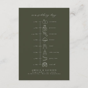 Tarjeta De Recepción Boda Verde Oscuro Orden De Tiempo De Los Eventos