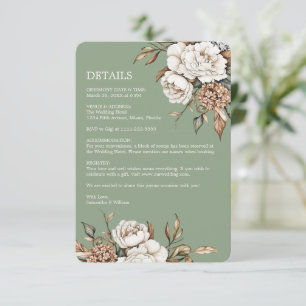 Tarjeta De Recepción Boda Verde Peony y Hydrangea Moderno