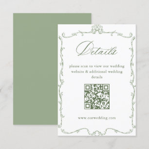 Tarjeta De Recepción Boda verde sabio victoriano Detalles código QR