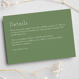 Tarjeta De Recepción Boda verde silenciado minimalista