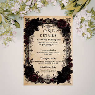 Tarjeta De Recepción Boda Victoriana de Encaje Negro de Lujo Dark Roman