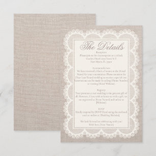Tarjeta De Recepción Boda Victoriana Vintage de Encaje de Marfil y Lino