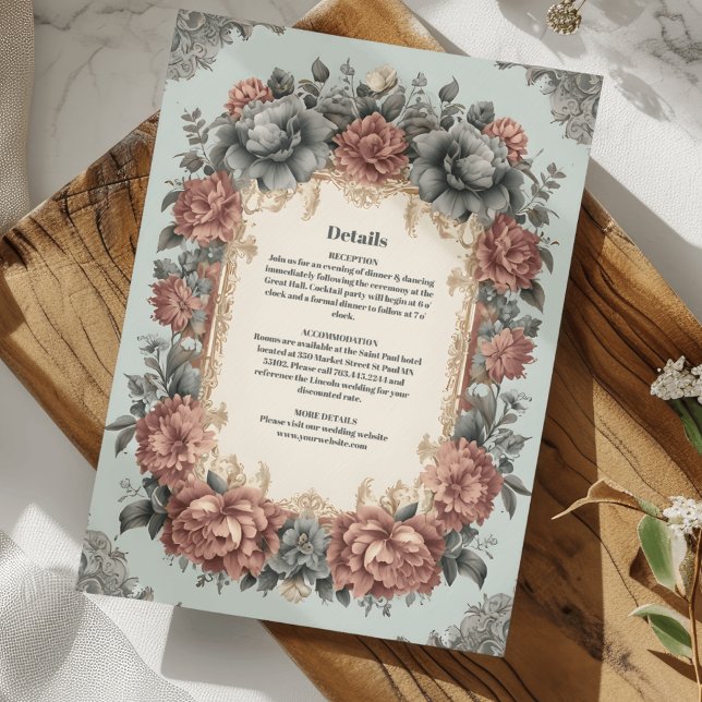 Tarjeta De Recepción Boda victoriano de estilo Art Nouveau azul turques (Subido por el creador)