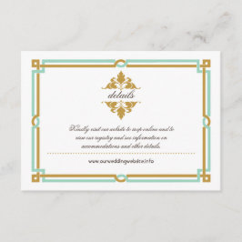 Tarjeta De Recepción Boda Vintage Art Deco Moderno Mint & Gold