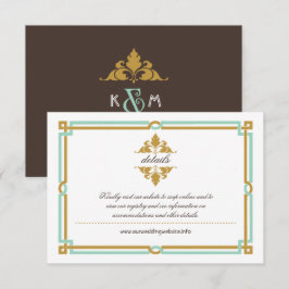 Tarjeta De Recepción Boda Vintage Art Deco Moderno Mint & Gold