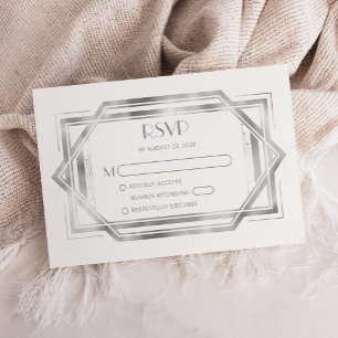 Tarjeta De Recepción Boda Vintage Deco Blanco Plateado RSVP años 20