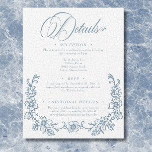 Tarjeta De Recepción Boda Vintage Elegante Chinoiserie Corazón Azul