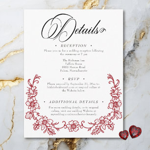 Tarjeta De Recepción Boda Vintage Elegante Chinoiserie Floral Corazón