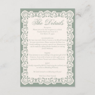 Tarjeta De Recepción Boda Vintage Marfil Encaje Verde Salvia