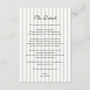 Tarjeta De Recepción Boda Vintage Stripe Old Money