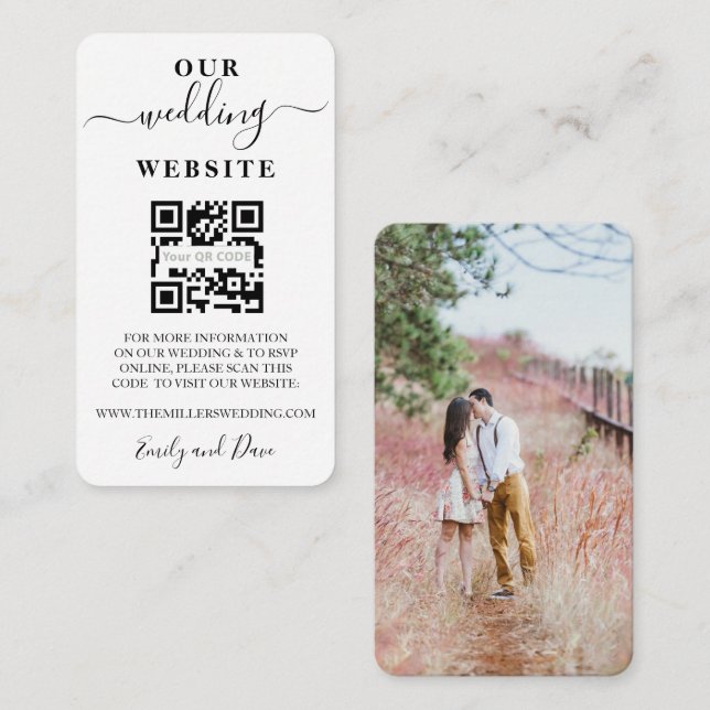 Tarjeta De Recepción Boda Web guión vertical foto QR CODE (Anverso / Reverso)