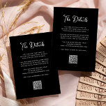 Tarjeta De Recepción Boda Whimsical Negro Detalles del invitado Código<br><div class="desc">Estas sencillas y elegantes tarjetas de boda negro oscuro contienen tipografía de escritura blanca de estilo vintage. Puede utilizar estas tarjetas para obtener información sobre la dirección, recepción o transporte, información sobre hoteles o alojamientos, y cualquier otra información sobre bodas que necesite conocer a sus clientes. También incluye un código...</div>