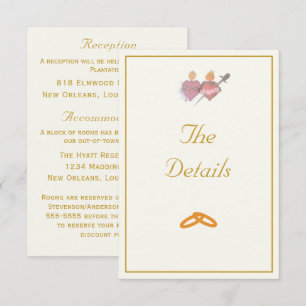 Tarjeta De Recepción Bodas Católicas Elegantes Dos Corazones