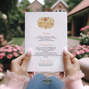 Tarjeta De Recepción Bodas con Dahlia Rosa Elegante y Letra Dorada