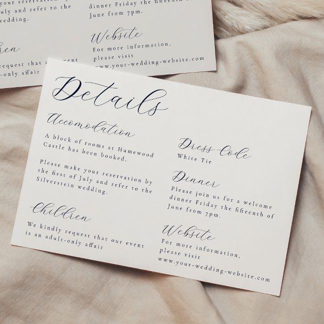 Tarjeta De Recepción Bodas de caligrafía elegantes (Elegant Calligraphy Wedding Details Enclosure Card)