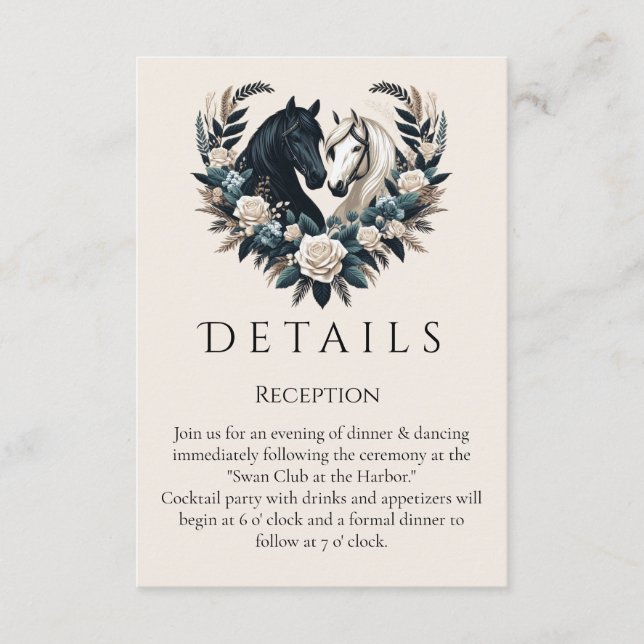 Tarjeta De Recepción Bodas de campo-caballos enamorados (Anverso)