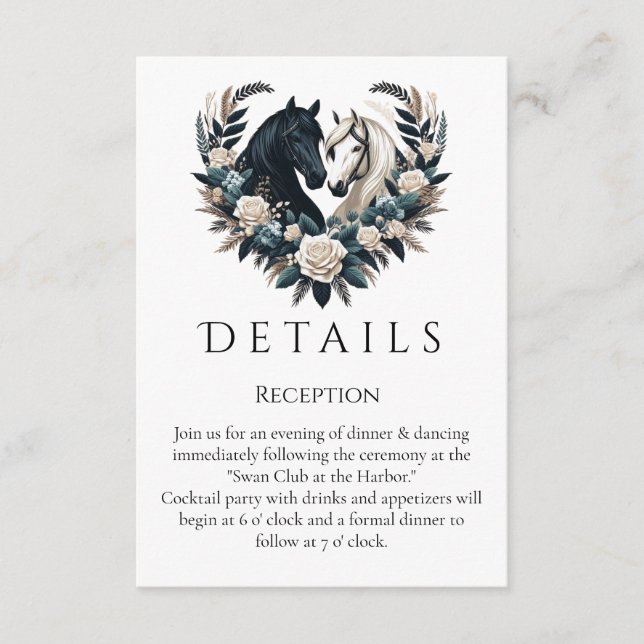 Tarjeta De Recepción Bodas de campo-caballos enamorados (Anverso)