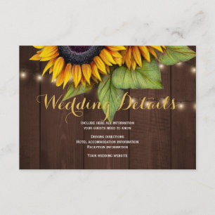 Tarjeta De Recepción Bodas de girasoles rústicos de Barnwood