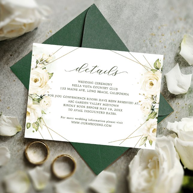 Tarjeta De Recepción Bodas elegantes de las flores de rosa blanca (Subido por el creador)
