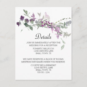 Tarjeta De Recepción Bodas Florales de Lavanda con Aquarela de Flores S