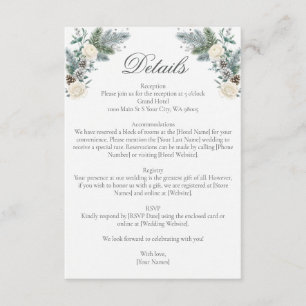 Tarjeta De Recepción Bodas Florales de Rosas Blancas Abeto Perenne Inve
