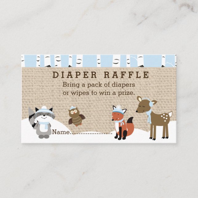 Tarjeta De Recepción Bodega de invierno Animales Diaper Raffle Cards Bl (Anverso)