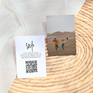 Tarjeta De Recepción Bohemia Minimalista QR Code Photo Wedding RSVP