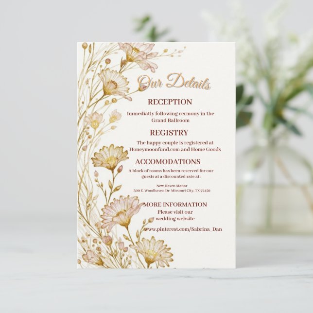 Tarjeta De Recepción Bohemian, botanical style Enclosure (Anverso de pie)