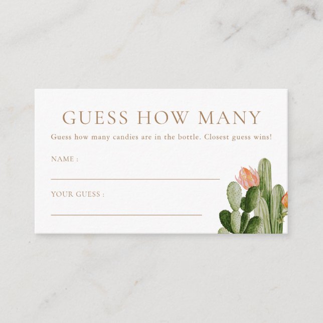 Tarjeta De Recepción Bohemian Cactus adivina cuántos cardsa (Anverso)